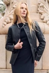 Ginevra Leather Jacket Navy