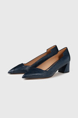 Saturnia Lizard-Embossed Leather Heels 45 Navy