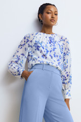 Rossana Silk Blouse Ivory And Blue