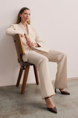 Clever Crepe Doppio Alzira Straight Flared Trousers Stone