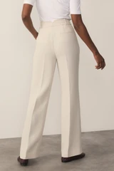 Clever Crepe Doppio Alzira Straight Flared Trousers Stone