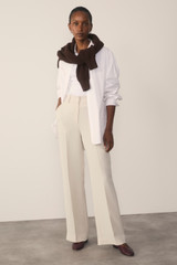 Clever Crepe Doppio Alzira Straight Flared Trousers Stone