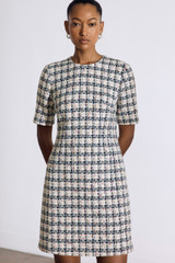 Miramere Tweed Dress Ivory And Navy Multicolour