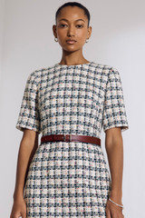 Miramere Tweed Dress Ivory And Navy Multicolour