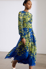 Portofino Silk Dress Azure Blue And Yellow