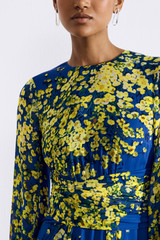 Portofino Silk Dress Azure Blue And Yellow