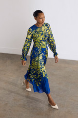 Portofino Silk Dress Azure Blue And Yellow