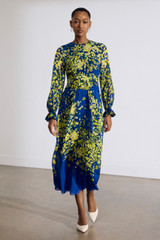 Portofino Silk Dress Azure Blue And Yellow