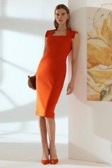 Nouvelle Sculpt Stretch Crepe Sleeveless Dress Summer Orange