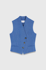 Romney Stretch Linen Waistcoat Indigo Blue