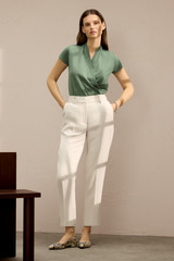 Doppio Crepe Tavira Slim-Leg Trousers Stone