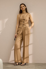 Rialto Pinstripe Linen Tailoring Wide-Leg Trousers Camel