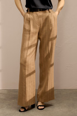 Rialto Pinstripe Linen Tailoring Wide-Leg Trousers Camel