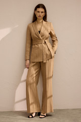 Rialto Pinstripe Linen Tailoring Wide-Leg Trousers Camel