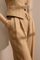 Rialto Pinstripe Linen Tailoring Wide-Leg Trousers Camel