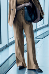 Rialto Pinstripe Linen Tailoring Wide-Leg Trousers Camel