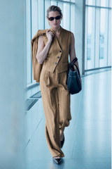 Rialto Pinstripe Linen Tailoring Wide-Leg Trousers Camel