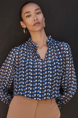 York Silk Chiffon Blouse Navy Multicolour