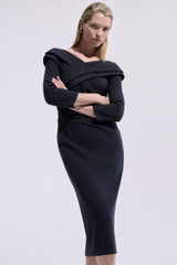 Luserna Sculpt Stretch Crepe Mid Sleeve Dress Navy