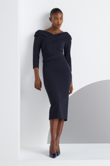 Luserna Sculpt Stretch Crepe Mid Sleeve Dress Navy