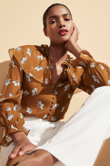 Beaufort Blouse Vicuna And Ivory Floating Floral Print Silk Chiffon Beaufort Blouse Vicuna And Ivory Floating Floral Print Silk Chiffon