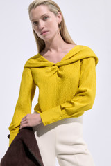 Tirana Silk Jacquard Long Sleeve Top Chartreuse Yellow