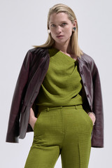 Rina Houndstooth Jacquard Top Summer Olive