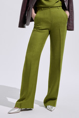 Alzira Houndstooth Jacquard Straight Flared Trousers Summer Olive