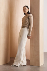 Fitzroy Textured Wool Straight Flared Trousers Ivory Fitzroy Textured Wool Straight Flared Trousers Ivory