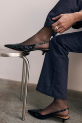 Piedmont Croc-Embossed Leather Heels 35 Black