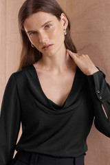 Delvino Stretch Silk Blouse Black