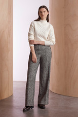 Fitzroy Wool Herringbone Straight Flared Trousers Black And White Fitzroy Wool Herringbone Straight Flared Trousers Black And White