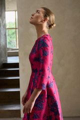 Adelfia Jacquard Midi Dress Fuchsia And Navy - Welcome to the Fold LTD