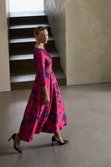 Adelfia Jacquard Midi Dress Fuschia And Navy Adelfia Jacquard Midi Dress Fuschia And Navy