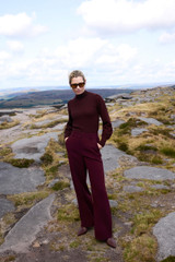 Adelaide Crepe Wide-Leg Trousers Dark Crimson