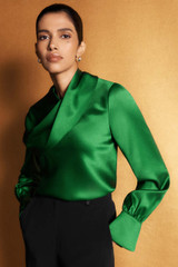 Ocana Satin Long Sleeve Blouse Deep Emerald Ocana Satin Long Sleeve Blouse Deep Emerald