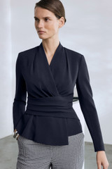 Clever Crepe Belleville Long Sleeve Top Navy