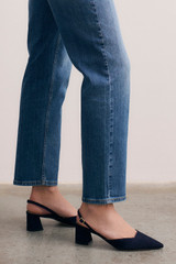 San Pietro Buckle Suede Heels 45 Navy