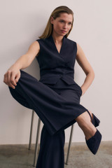 San Pietro Buckle Suede Heels 45 Navy