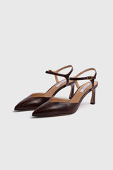 Venosa Lizard-Embossed Leather Heels 65 Dark Chocolate