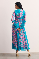 Portofino Silk Chiffon Dress Turquoise And Pink