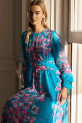 Portofino Silk Chiffon Dress Turquoise And Pink