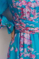 Portofino Silk Chiffon Dress Turquoise And Pink