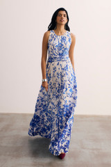 Oria Silk Crepe Maxi Dress Ivory And Blue