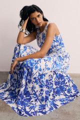 Oria Silk Crepe Maxi Dress Ivory And Blue