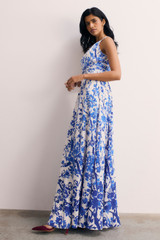 Oria Silk Crepe Maxi Dress Ivory And Blue