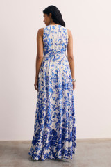 Oria Silk Crepe Maxi Dress Ivory And Blue