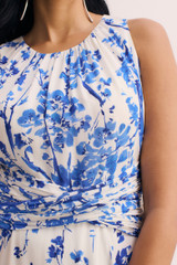 Oria Silk Crepe Maxi Dress Ivory And Blue