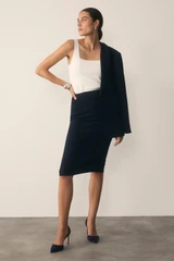 Clever Crepe Pencil Skirt Navy