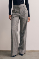 Hartford Wool Prince Of Wales Wide-Leg Trousers Grey